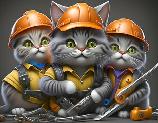 Naklejka premium Cat engineering construction electrical with tools illustration vector design for t shirt wallpaper