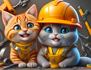 Obraz premium Cat engineering construction electrical with tools illustration vector design for t shirt wallpaper