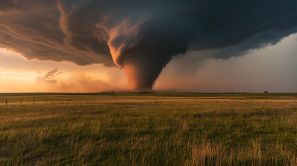Fototapeta premium Majestic tornado touching down at sunset
