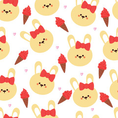 cute seamless pattern cartoon bunny with cute dessert. animal wallpaper for kids, textile, fabric print