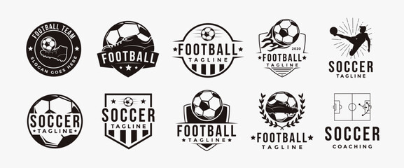 Set of Vintage Football soccer sport team club league logo with soccer football equipment vector on white background © DOMHOUZE