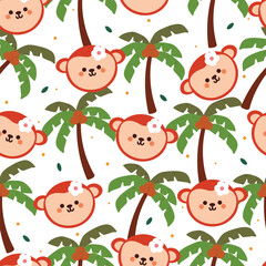 seamless pattern cartoon monkey and coconut tree. cute animal wallpaper for textile, gift wrap paper