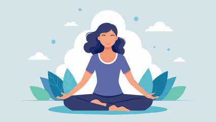 A woman practices mindfulness techniques focusing on her breathing and letting go of negative emotions.. Vector illustration - Powered by Adobe