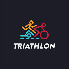 Minimalist Triathlon endurance multisport race, swimming, cycling, and running logo vector on dark background