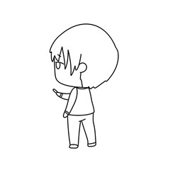 A cartoon boy is holding a cell phone