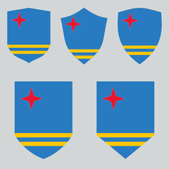 Set of Aruba Flag in Shield Shape Frame 