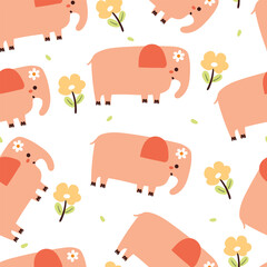 seamless pattern cartoon elephant with flower and plant. cute animal pattern for gift wrap paper