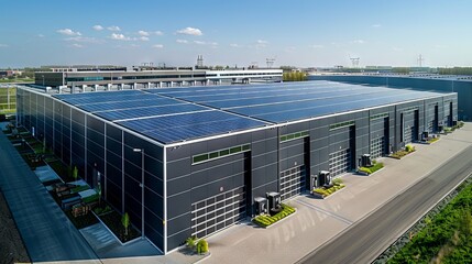 Modern Industrial Building with Solar Panels