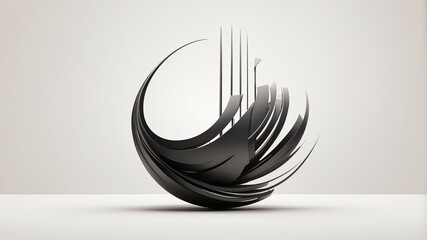 Abstract three dimensional black metal sculpture art depicting dynamic curved lines and shapes. - obrazy, fototapety, plakaty
