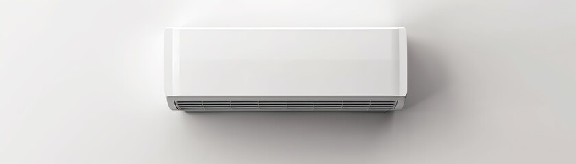Generate a professional 3D rendering of a white air conditioner unit mounted on a white wall - obrazy, fototapety, plakaty