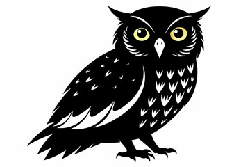owl silhouette on white background, Vector illustration, bird, icon, svg, characters, Holiday t shirt, Hand drawn trendy Vector illustration, owl on a branch