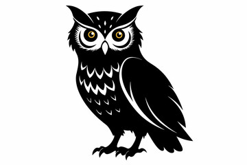 owl silhouette on white background, Vector illustration, bird, icon, svg, characters, Holiday t shirt, Hand drawn trendy Vector illustration, owl on a branch