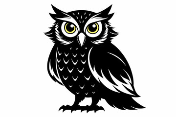 owl silhouette on white background, Vector illustration, bird, icon, svg, characters, Holiday t shirt, Hand drawn trendy Vector illustration, owl on a branch