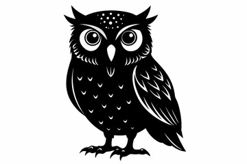 owl silhouette on white background, Vector illustration, bird, icon, svg, characters, Holiday t shirt, Hand drawn trendy Vector illustration, owl on a branch