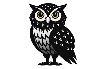 owl silhouette on white background, Vector illustration, bird, icon, svg, characters, Holiday t shirt, Hand drawn trendy Vector illustration, owl on a branch
