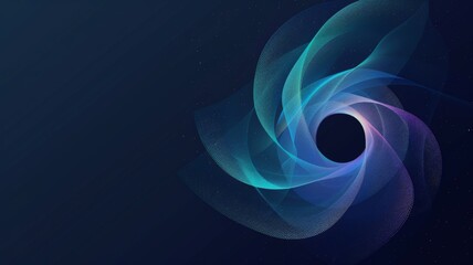 An ethereal digital artwork showcasing a swirling abstract spiral, rendered in a mesmerizing gradient of blues and purples against a dark starry background. - obrazy, fototapety, plakaty