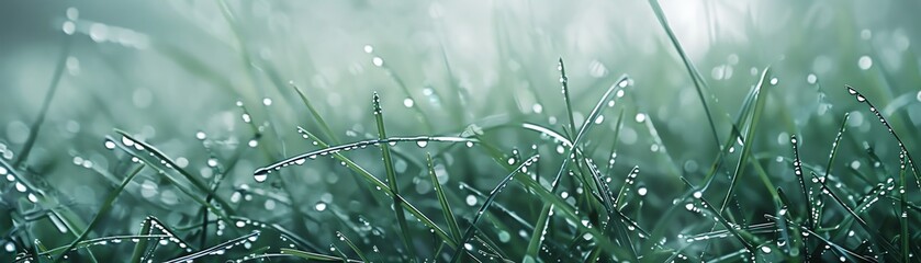 Generate an image of grass with dew on it - obrazy, fototapety, plakaty