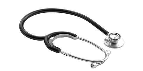 A horizontal view of a stethoscope isolated on a plain background or PNG for medical type poster or graphic use, Generative AI.