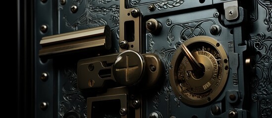 Close-up of a safe with a combination lock.