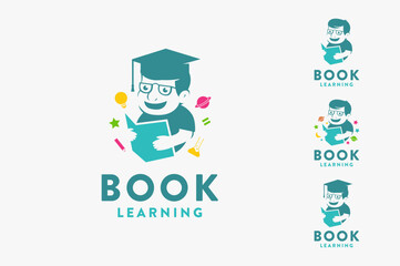Set of simple education logo, Kid reading book logo vector icon illustration on white background