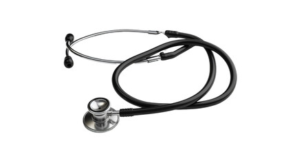 A horizontal view of a stethoscope isolated on a plain background or PNG for medical type poster or graphic use, Generative AI.