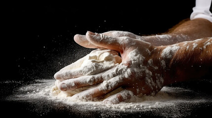 Chef, baker hands in flour