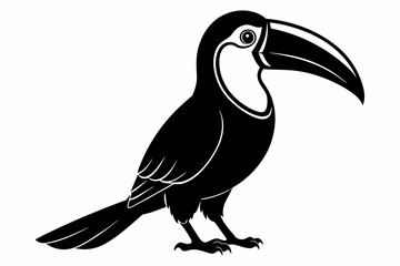 Toucan silhouette on white background, Vector illustration, bird, icon, svg, characters, Holiday t shirt, Hand drawn trendy Vector illustration, raven on a branch