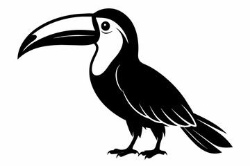 Fototapeta premium Toucan silhouette on white background, Vector illustration, bird, icon, svg, characters, Holiday t shirt, Hand drawn trendy Vector illustration, raven on a branch