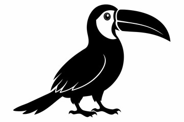 Toucan silhouette on white background, Vector illustration, bird, icon, svg, characters, Holiday t shirt, Hand drawn trendy Vector illustration, raven on a branch