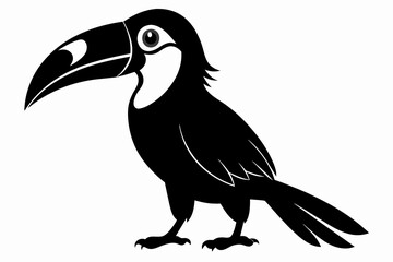 Toucan silhouette on white background, Vector illustration, bird, icon, svg, characters, Holiday t shirt, Hand drawn trendy Vector illustration, raven on a branch