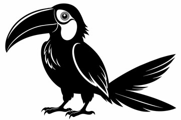 Obraz premium Toucan silhouette on white background, Vector illustration, bird, icon, svg, characters, Holiday t shirt, Hand drawn trendy Vector illustration, raven on a branch