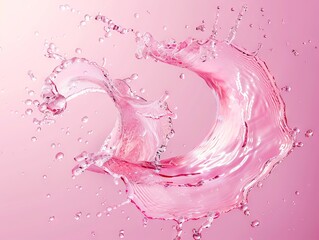 A pink liquid splashing on a white background.