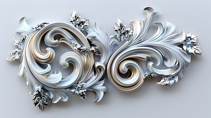 Elegant 3D Calligraphic Flourish with Floral Ornamentation on Monochrome Background