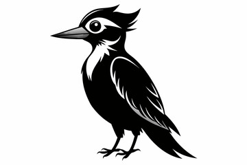 Woodpecker silhouette on white background, Vector illustration, bird, icon, svg, characters, Holiday t shirt, Hand drawn trendy Vector illustration, raven on a branch