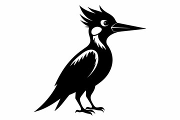 Woodpecker silhouette on white background, Vector illustration, bird, icon, svg, characters, Holiday t shirt, Hand drawn trendy Vector illustration, raven on a branch