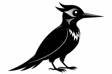 Obraz premium Woodpecker silhouette on white background, Vector illustration, bird, icon, svg, characters, Holiday t shirt, Hand drawn trendy Vector illustration, raven on a branch