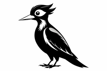 Woodpecker silhouette on white background, Vector illustration, bird, icon, svg, characters, Holiday t shirt, Hand drawn trendy Vector illustration, raven on a branch