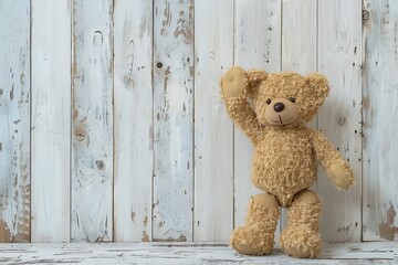 Teddy bears on wooden walls.木製の壁にテディベア。Generative AI	