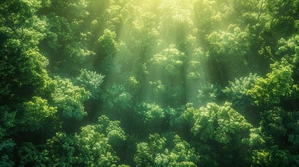 Obraz premium Canopy Glow: Sunlit Forest from Above