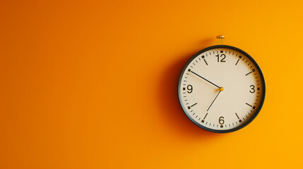 A clock on an orange wall.