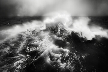 Stormy ocean, black and white, blur art photography
