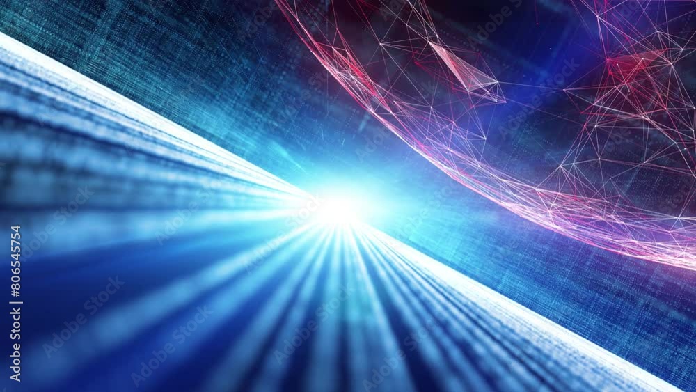 Wall mural futuristic shiny digital lines with 3d sphere rotation animation background.