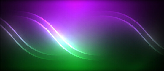 A mesmerizing visual effect of a purple and green wave on a black background with hints of violet and magenta, resembling a cosmic pattern in the sky
