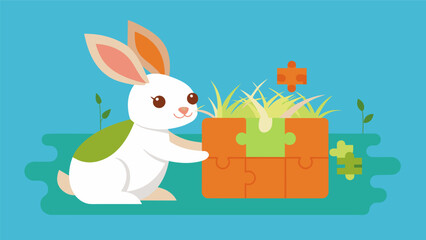 A puzzle toy for rabbits that releases the enticing aroma of fresh hay encouraging them to forage and play.. Vector illustration