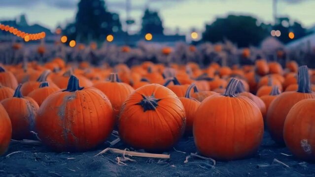 Pumpkin Patch at Dusk, Halloween Spectacle Background 4k High-Quality animation video
