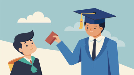 A handdrawn cartoon of a graduation cap ensnaring a student with the caption Caught in the cap .. Vector illustration