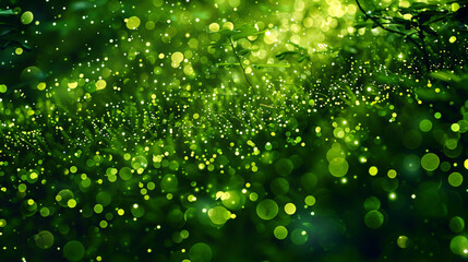 Bright green glitter defocused twinkly lights, resembling a enchanted forest.