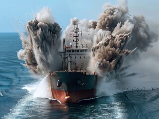 The ship was blown up by a naval mine on the sea route.