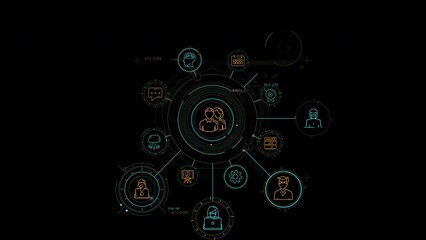 Animated infographic diagram on the theme of team management and AI.