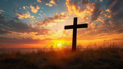 A symbolic photograph of the empty cross against a sunrise